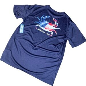Havana Jim T-Shirt NWT Mens Medium Navy Blue Patriotic American Flag Crab Tee